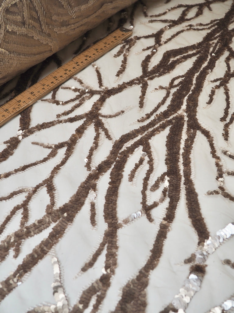 Soft Gold Vine Sequin Tulle