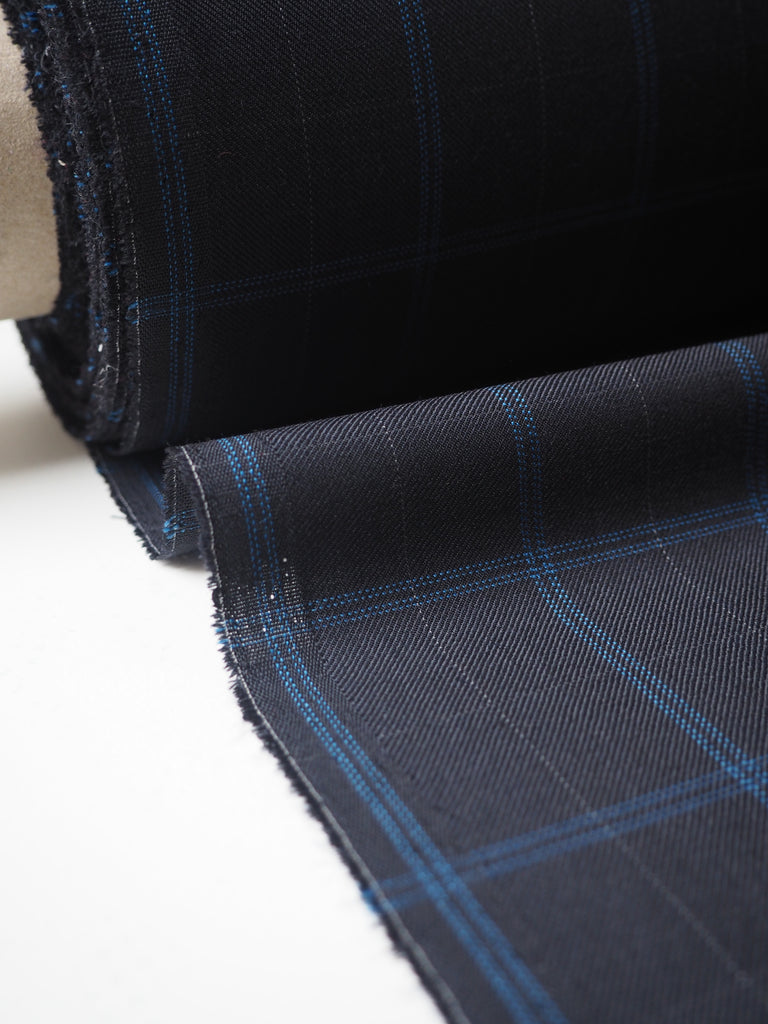 Blue + Navy Check Wool Twill