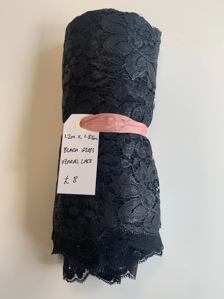 Black Gloss Floral Lace Remnant