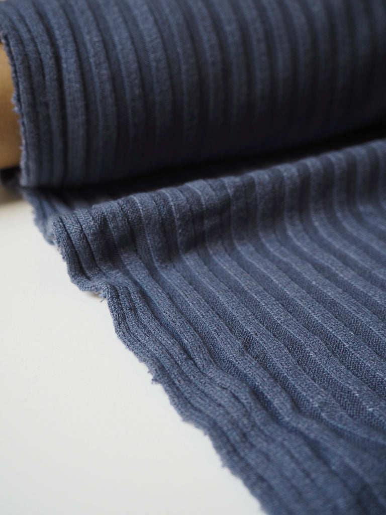 Faded Indigo Viscose Wide Rib Jersey