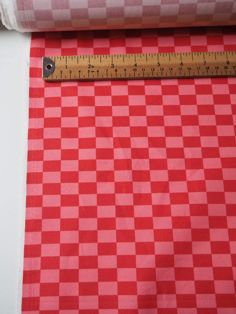 Pink + Red Small Checkerboard Cotton Twill