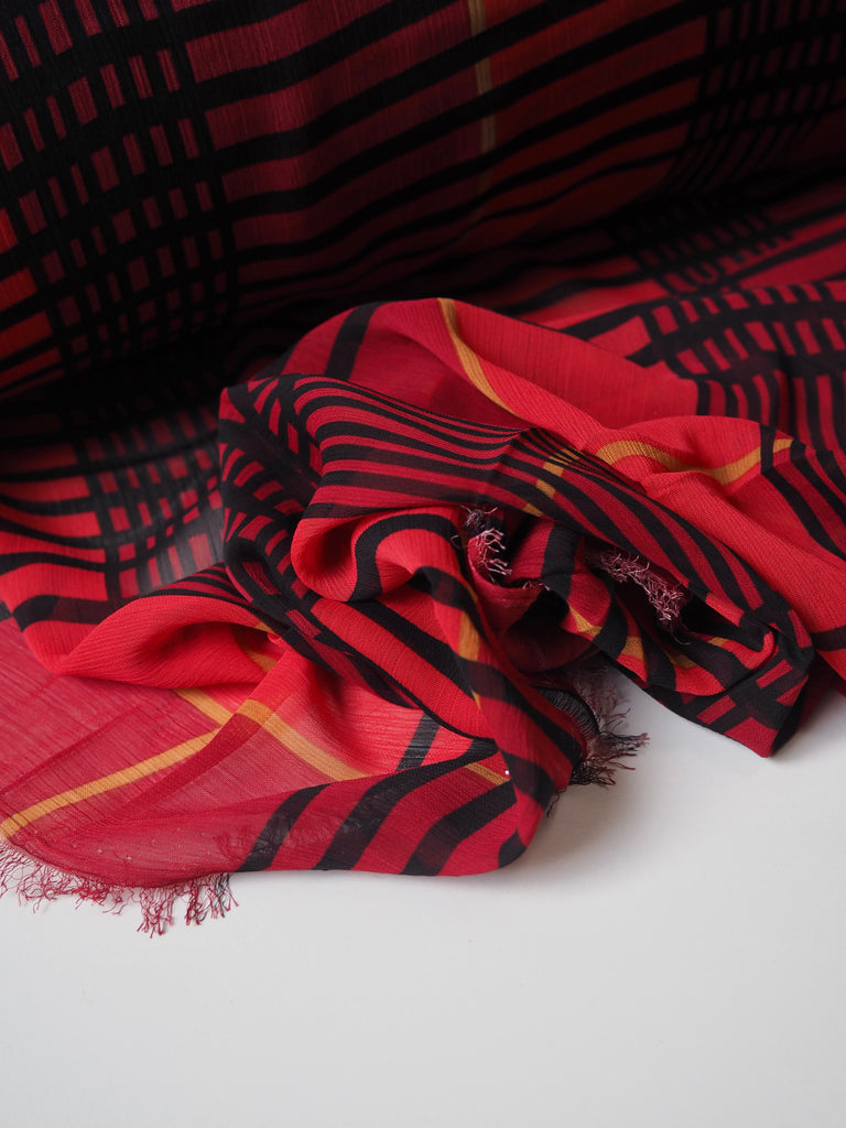 Red Check Crinkle Chiffon