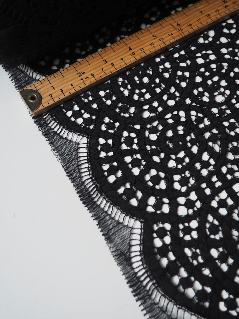 Black Corded Swirl Cotton Lace