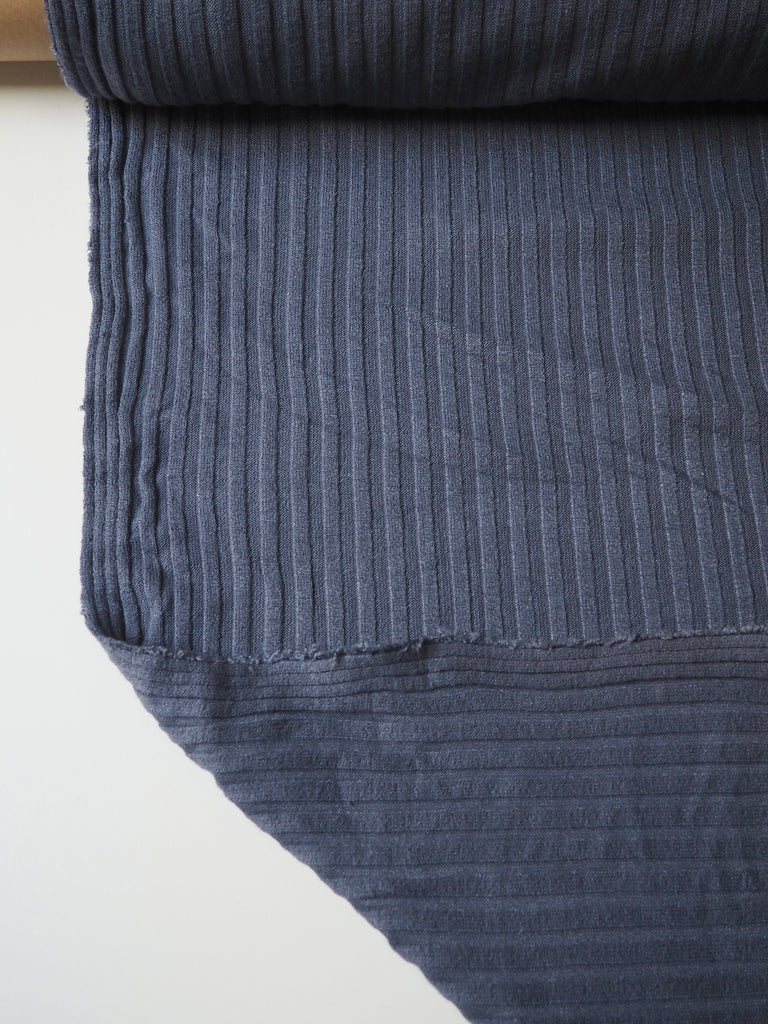 Faded Indigo Viscose Wide Rib Jersey