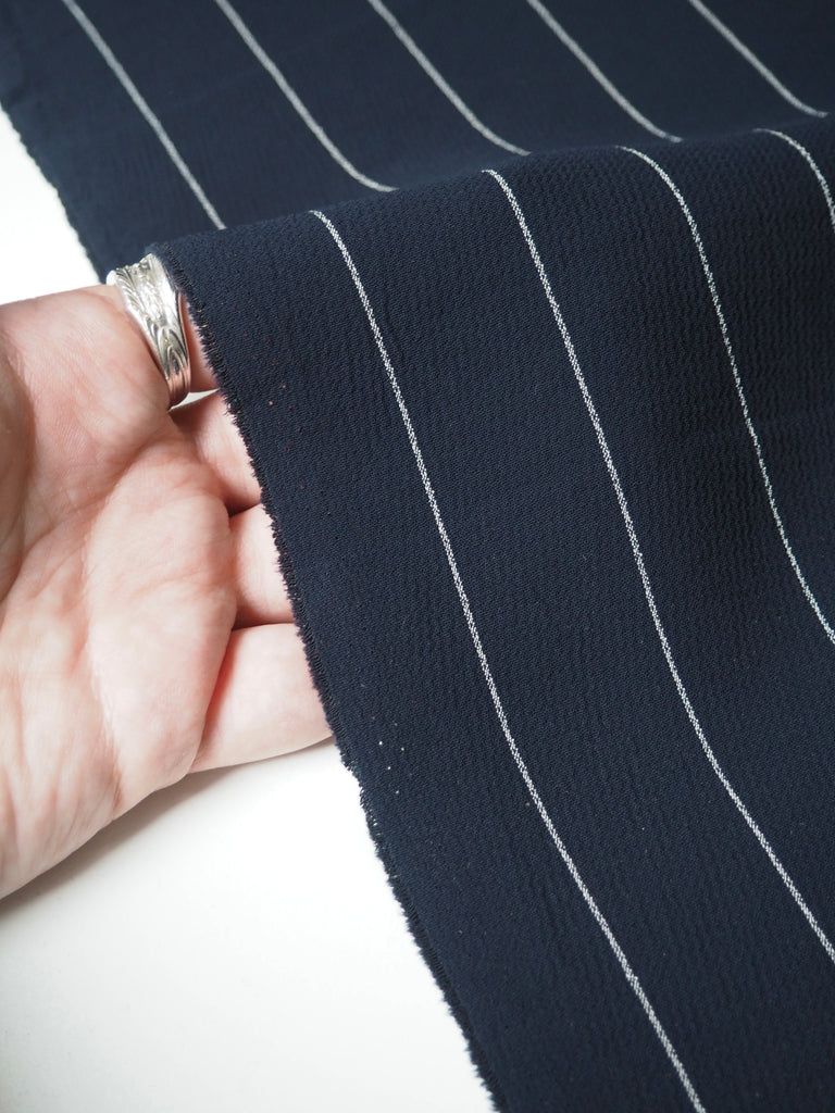 Navy Chalk Pinstripe Crepe