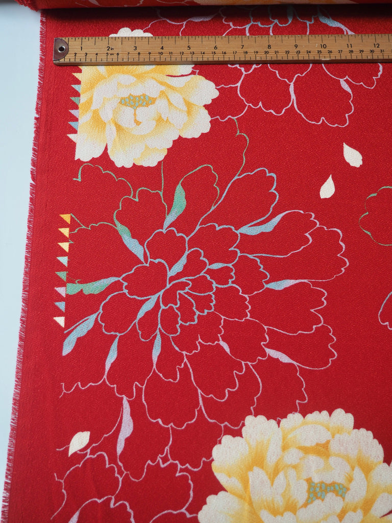 Red Floral Sateen Crepe