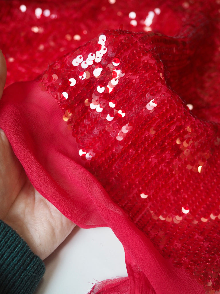 Ruby Red Sequin Viscose Chiffon