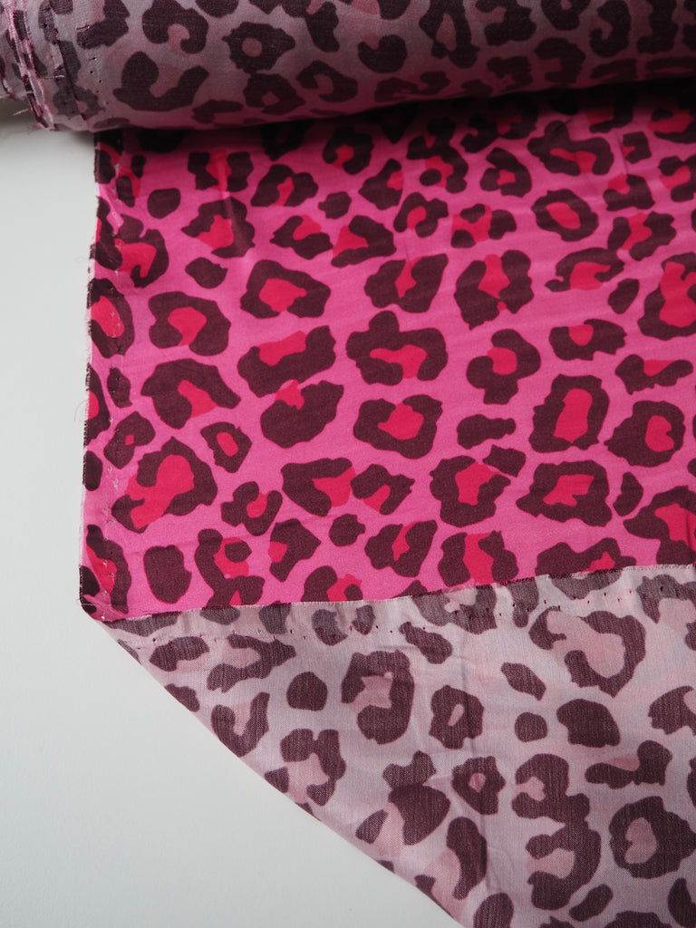 Pink Leopard Viscose Satin