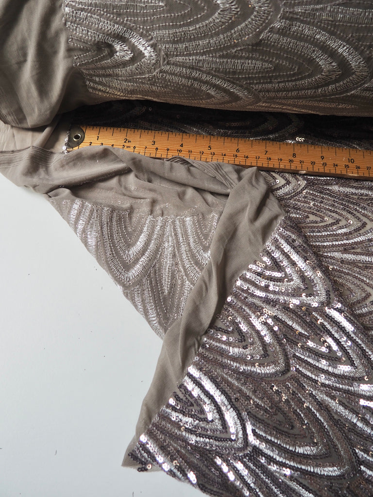 Taupe + Silver Striped Sequin Stretch Mesh