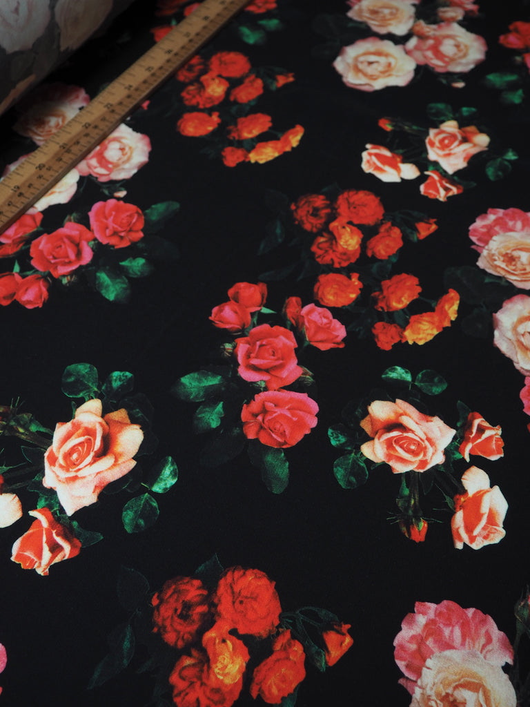 Black Floral Viscose Crepe