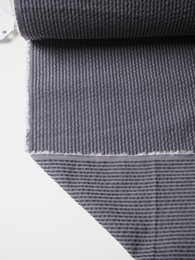 Blue + Grey Stripe Cotton Seersucker