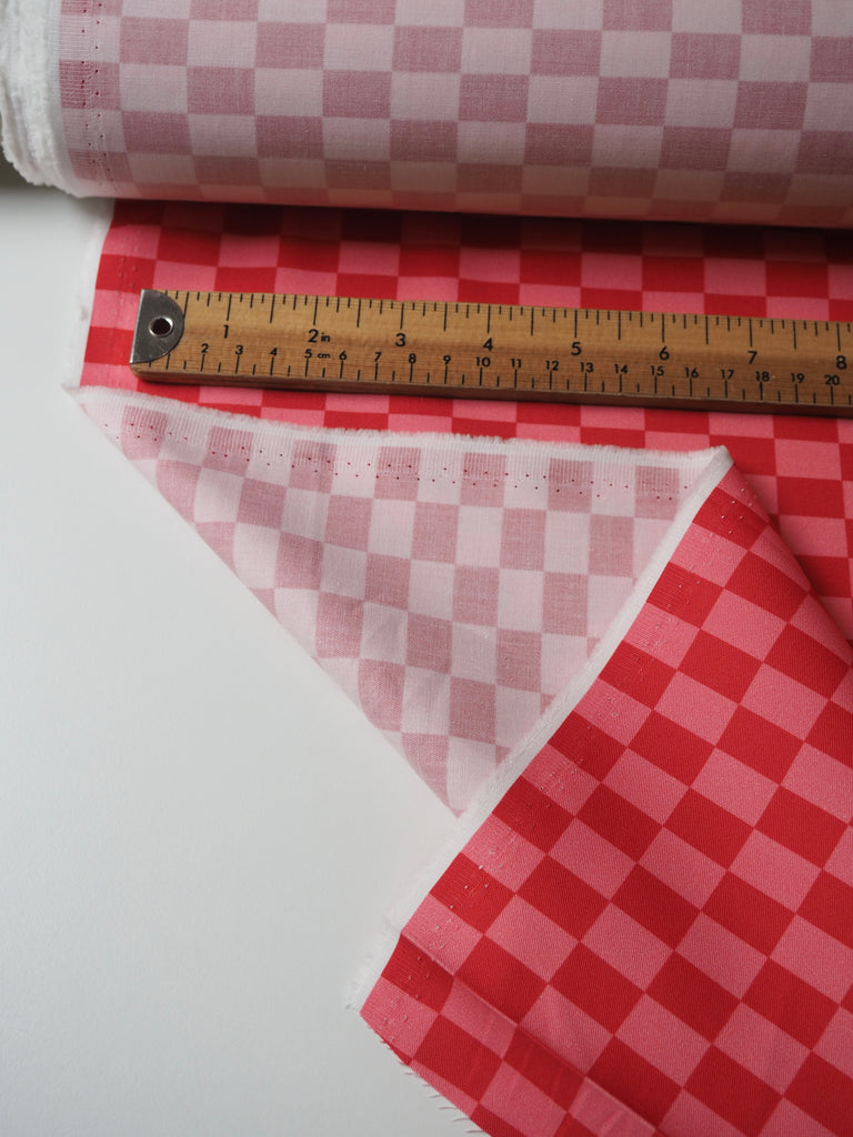 Pink + Red Small Checkerboard Cotton Twill