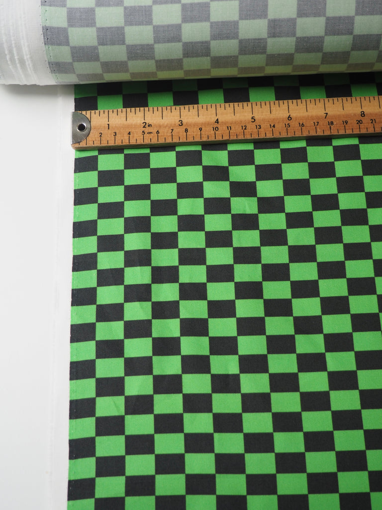 Lime Small Checkerboard Cotton Twill