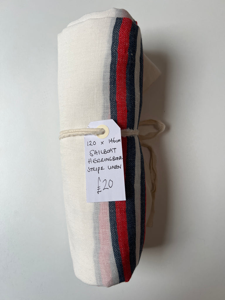 Sailboat Herringbone Stripe Linen Remnant