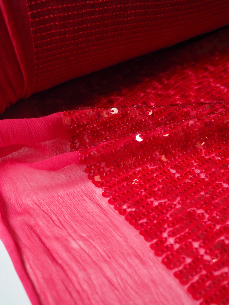 Ruby Red Sequin Viscose Chiffon