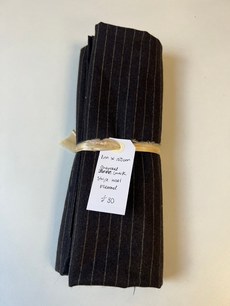 Charcoal Chalk Stripe Wool Flannel Remnant