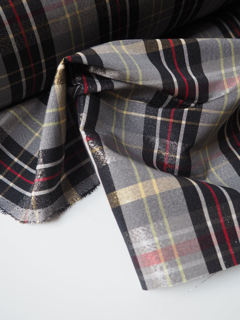 Metallic Black Check Taffeta