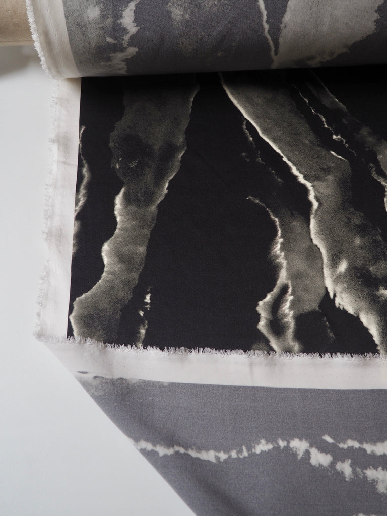 Black + Grey Marbled Heavy Silk Satin