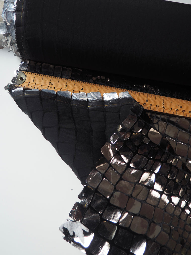 Silver Croc Foiled Black Silk/Viscose Velvet