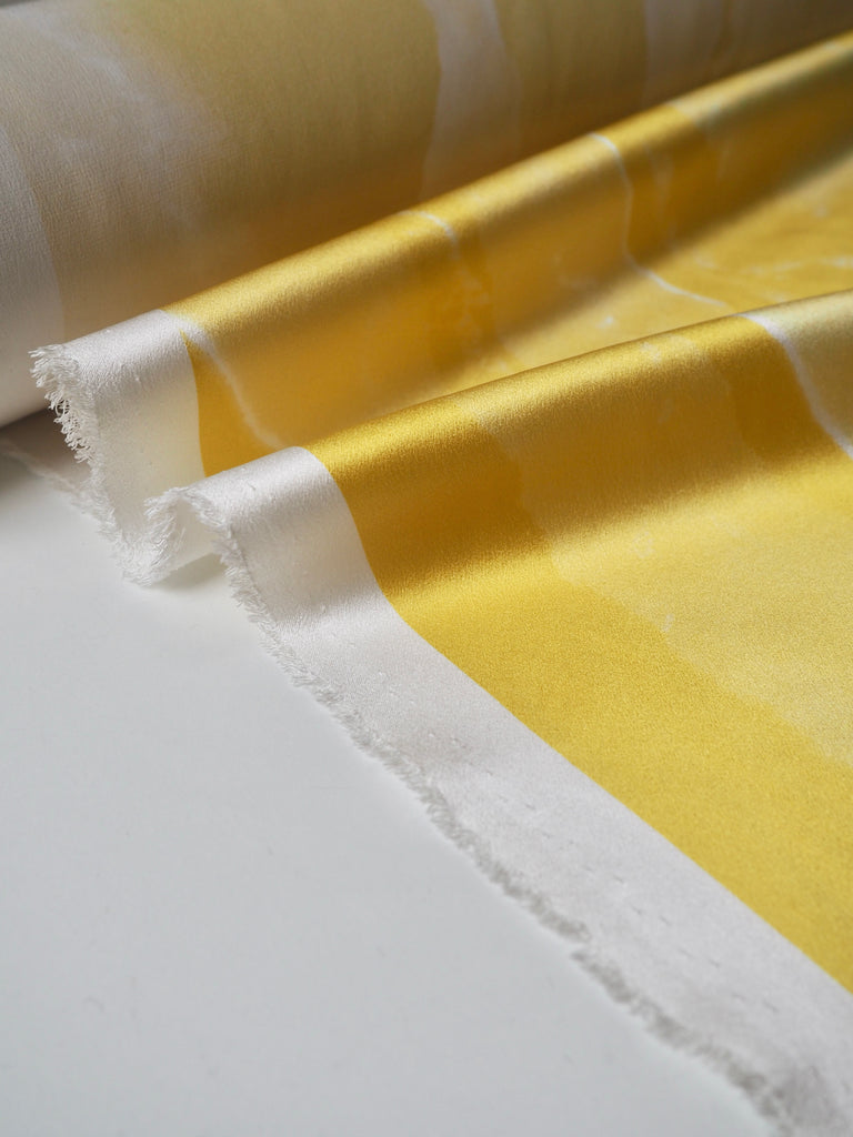 Yellow + Ivory Marbled Heavy Silk Satin