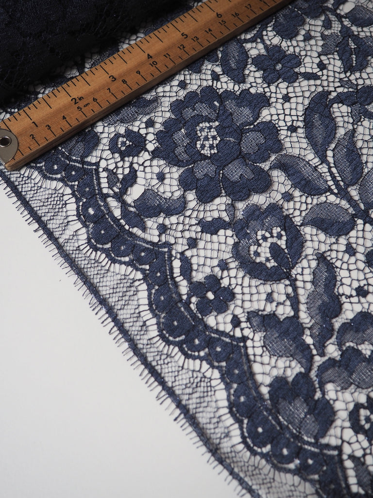 Navy Scalloped Floral Metallic Lace