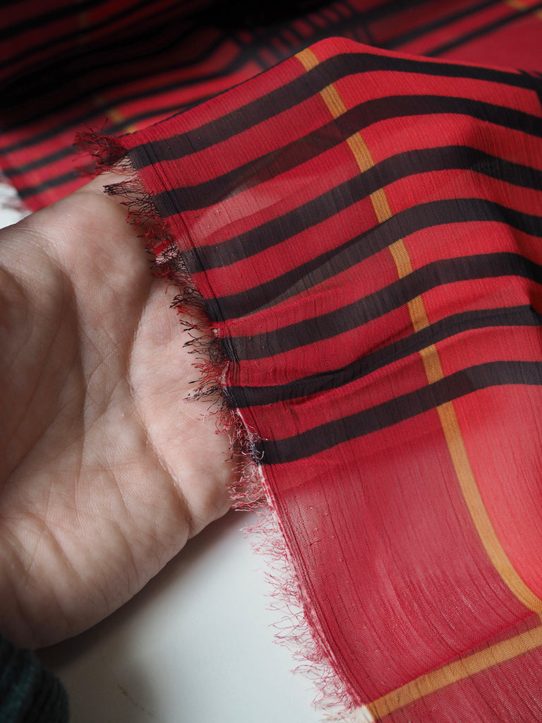 Red Check Crinkle Chiffon