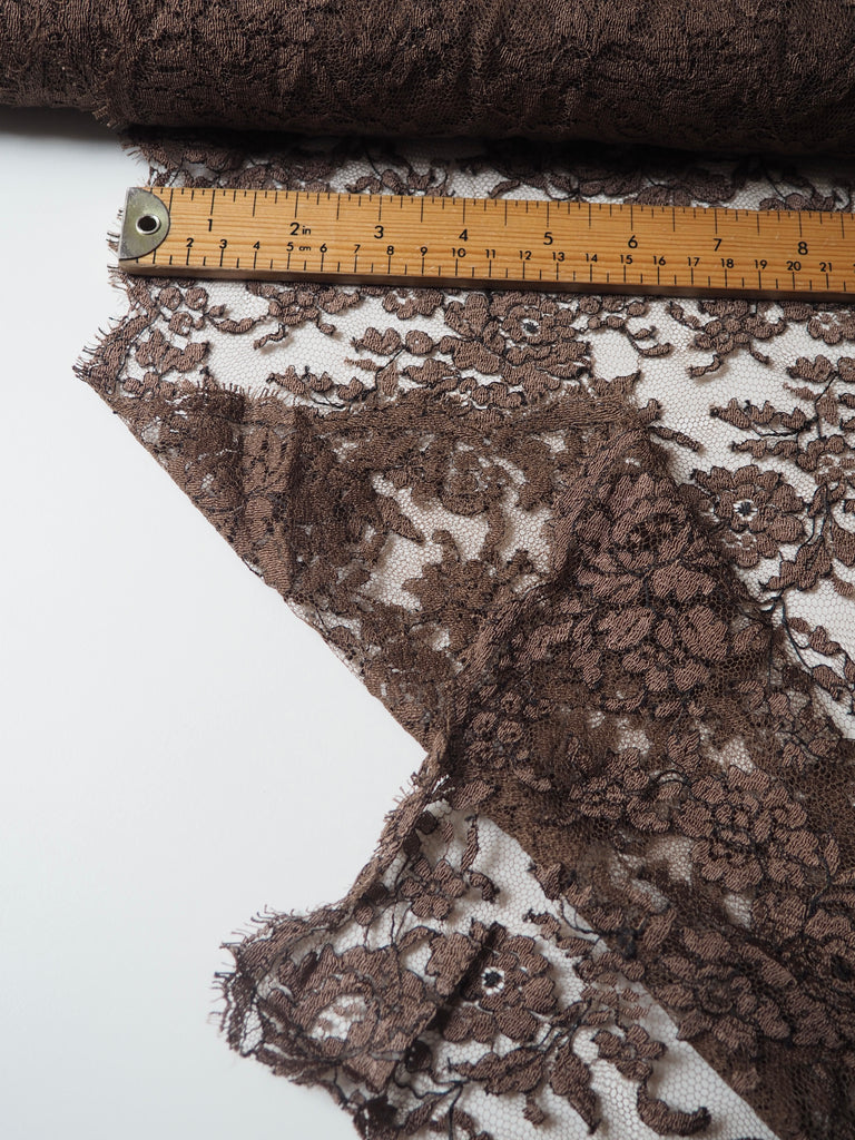 Brown + Black Corded Floral Scallop Lace