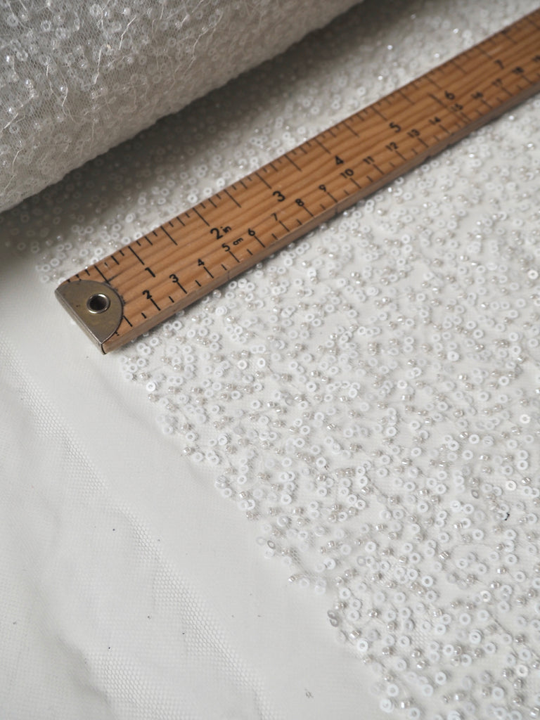 White Beaded Sequin Tulle