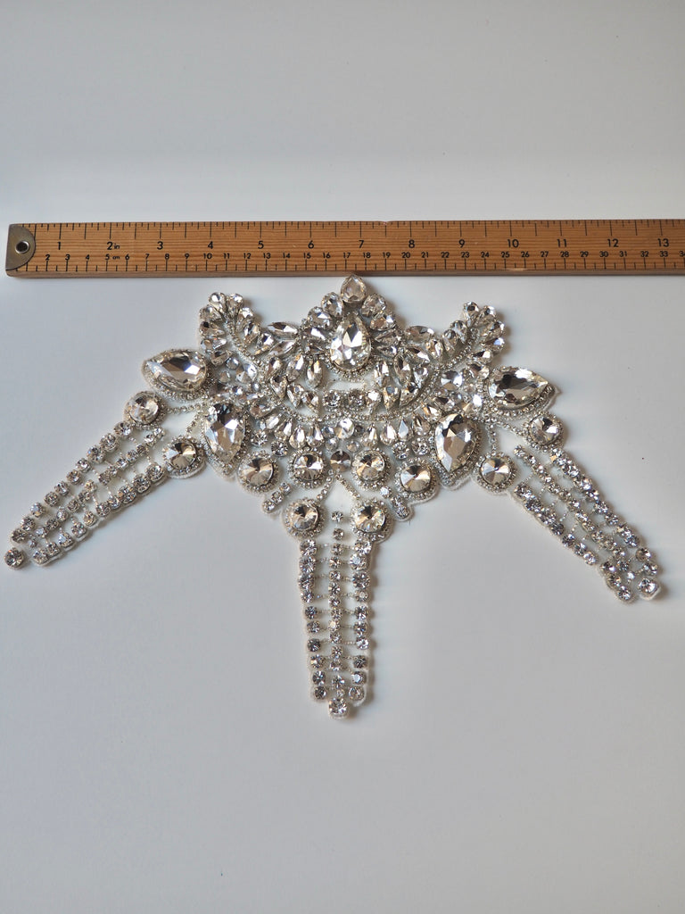 Hand Beaded Large Silver Crystal Appliqué