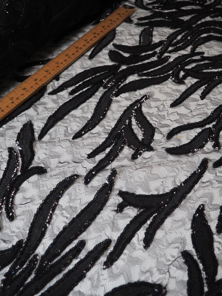 Black Trailing Vine Embroidered Sequin Lace