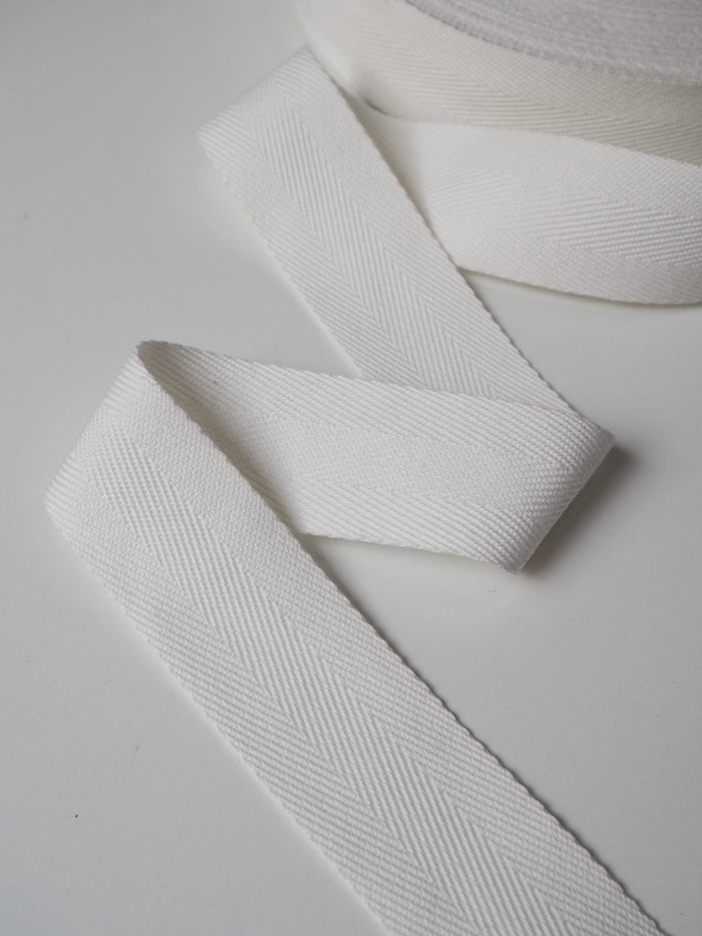 White Cotton Double Herringbone Webbing 40mm