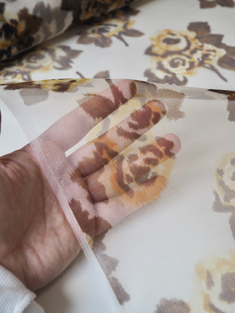 Yellow + Brown Moiré Rose Silk Organza