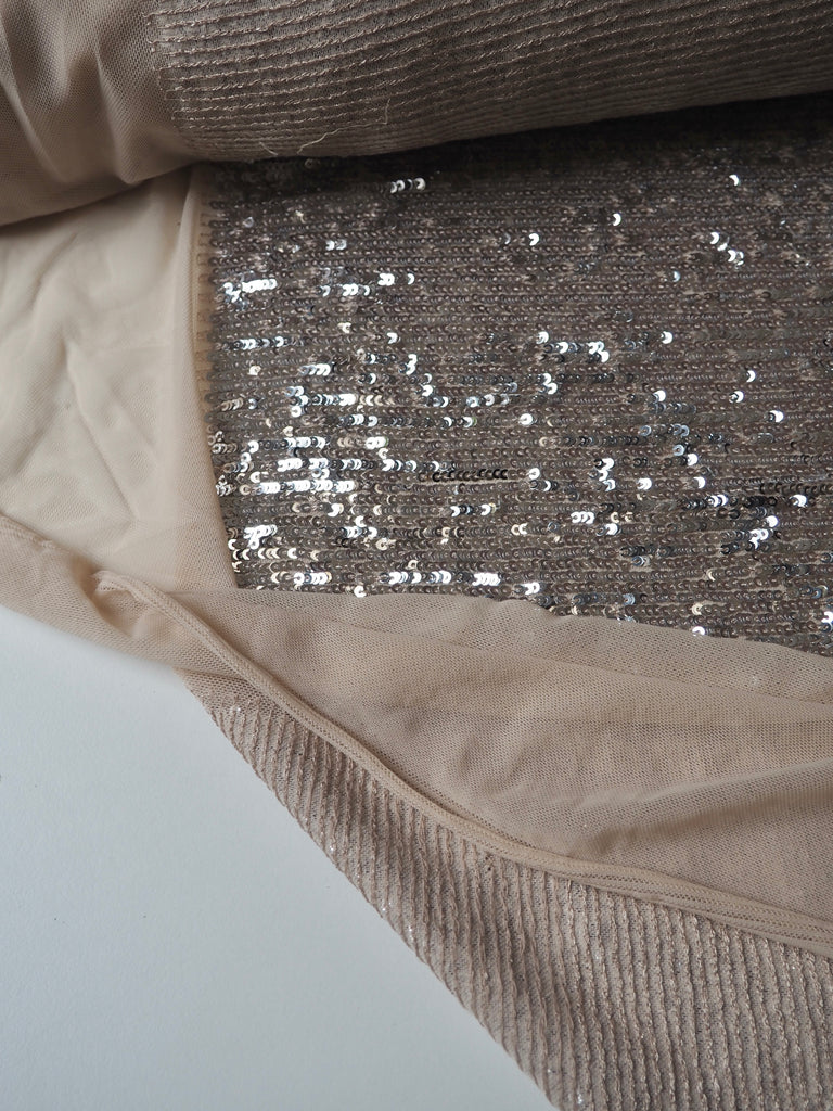 Silver/Sand Sequin Stretch Mesh
