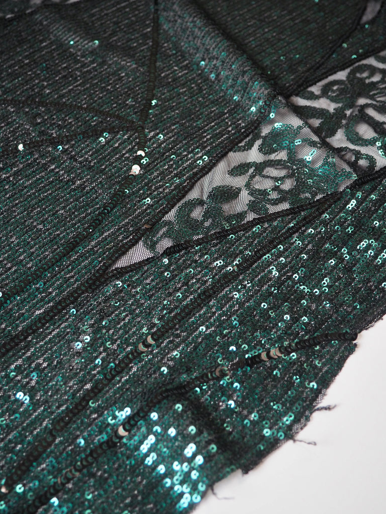 Green Swirl Mosaic Sequin Stretch Mesh