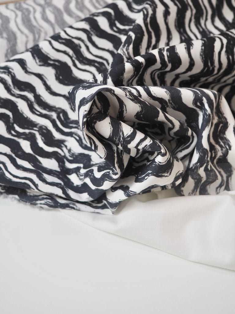Black Wavey Stripe Cotton Poplin