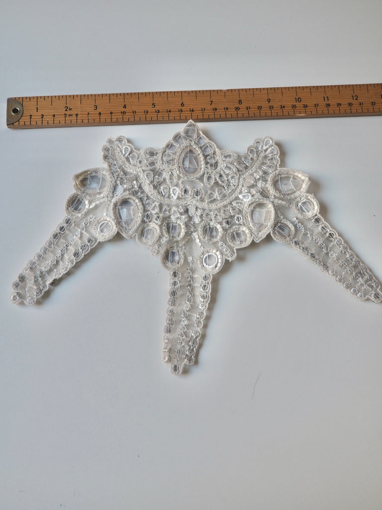 Hand Beaded Large Silver Crystal Appliqué