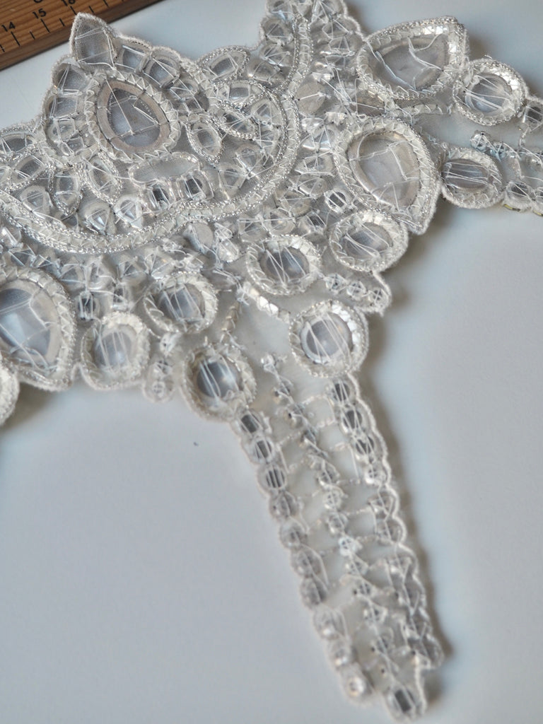Hand Beaded Large Silver Crystal Appliqué