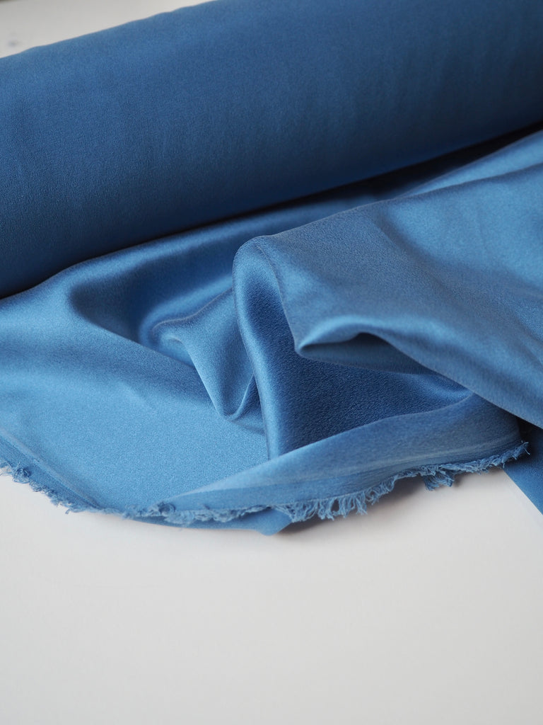 Blue Stretch Washed Silk Satin