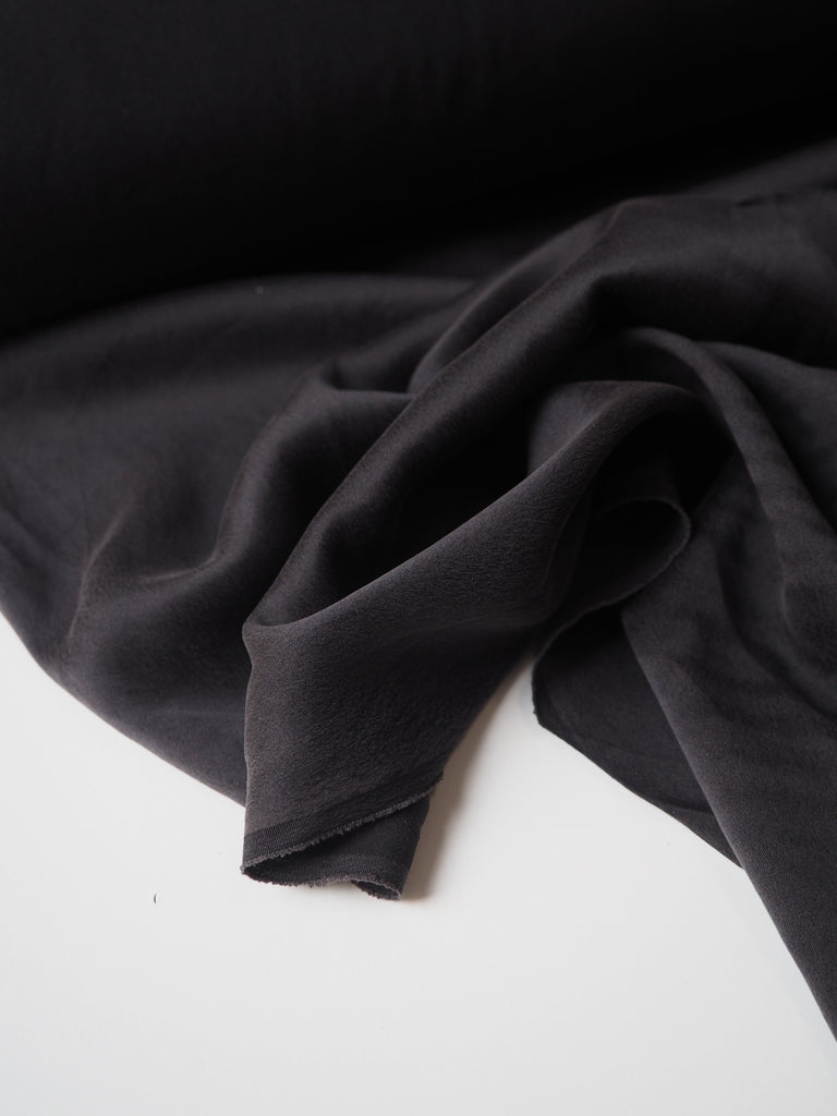 Soft Black Stretch Washed Silk Satin