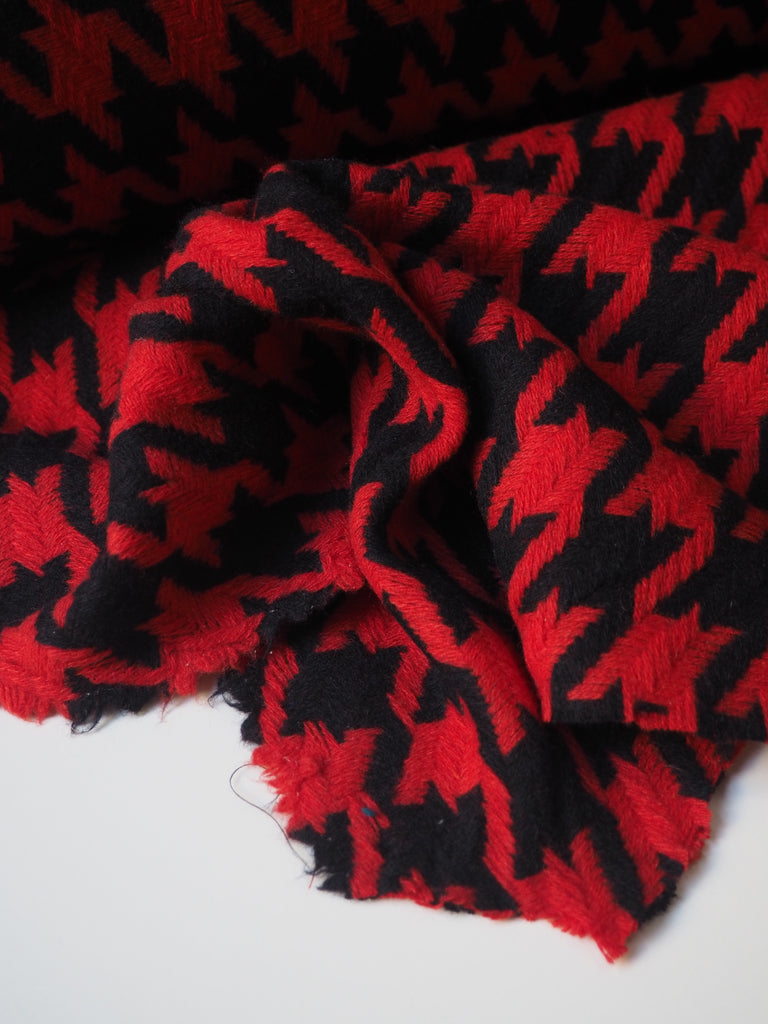 Red Jumbo Houndstooth Wool Jacquard