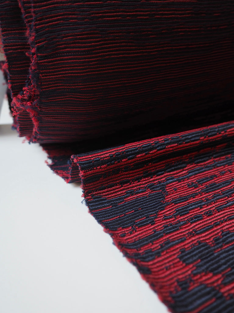 Red + Navy Ribbed Jersey Jacquard