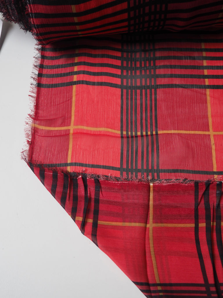 Red Check Crinkle Chiffon