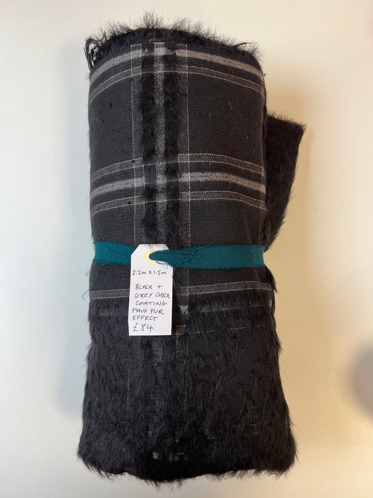 Black + Grey Check Coating Faux Fur Remnant