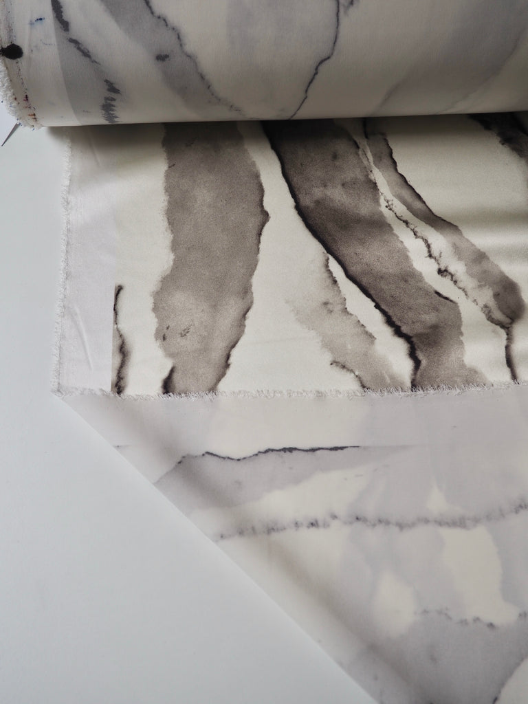 Cream + Grey Marbled Heavy Silk Satin