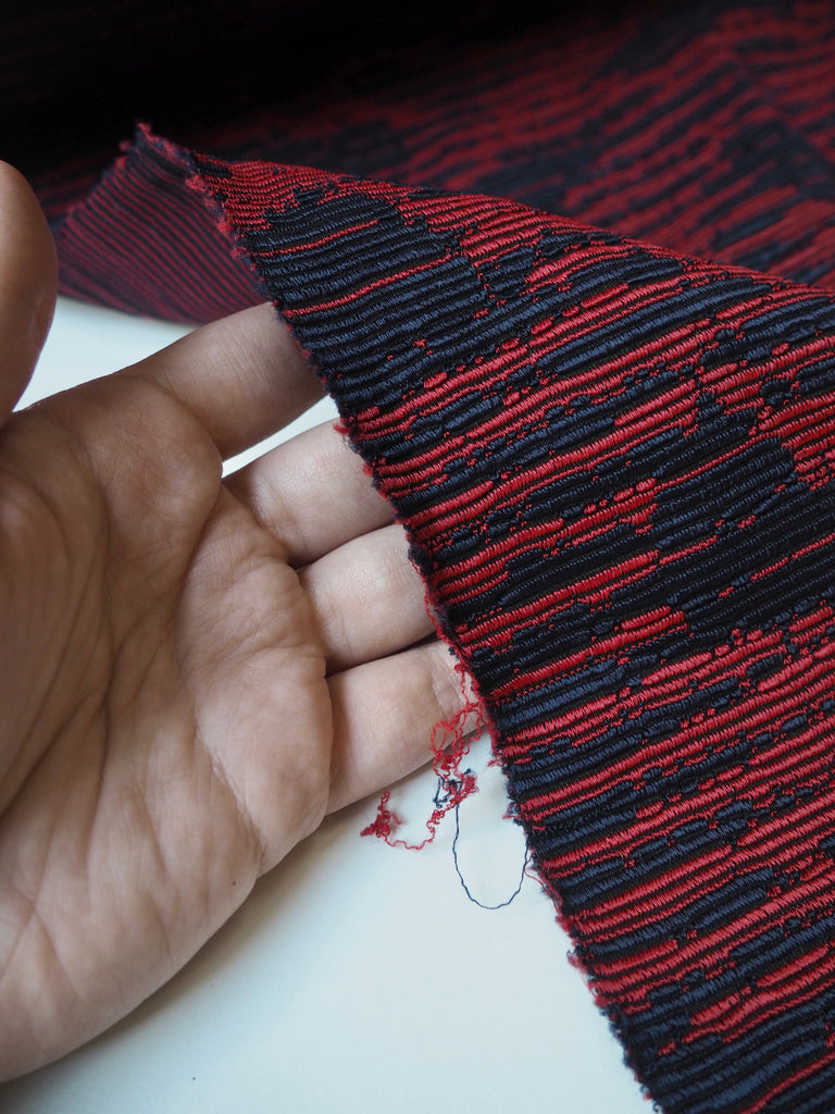 Red + Navy Ribbed Jersey Jacquard