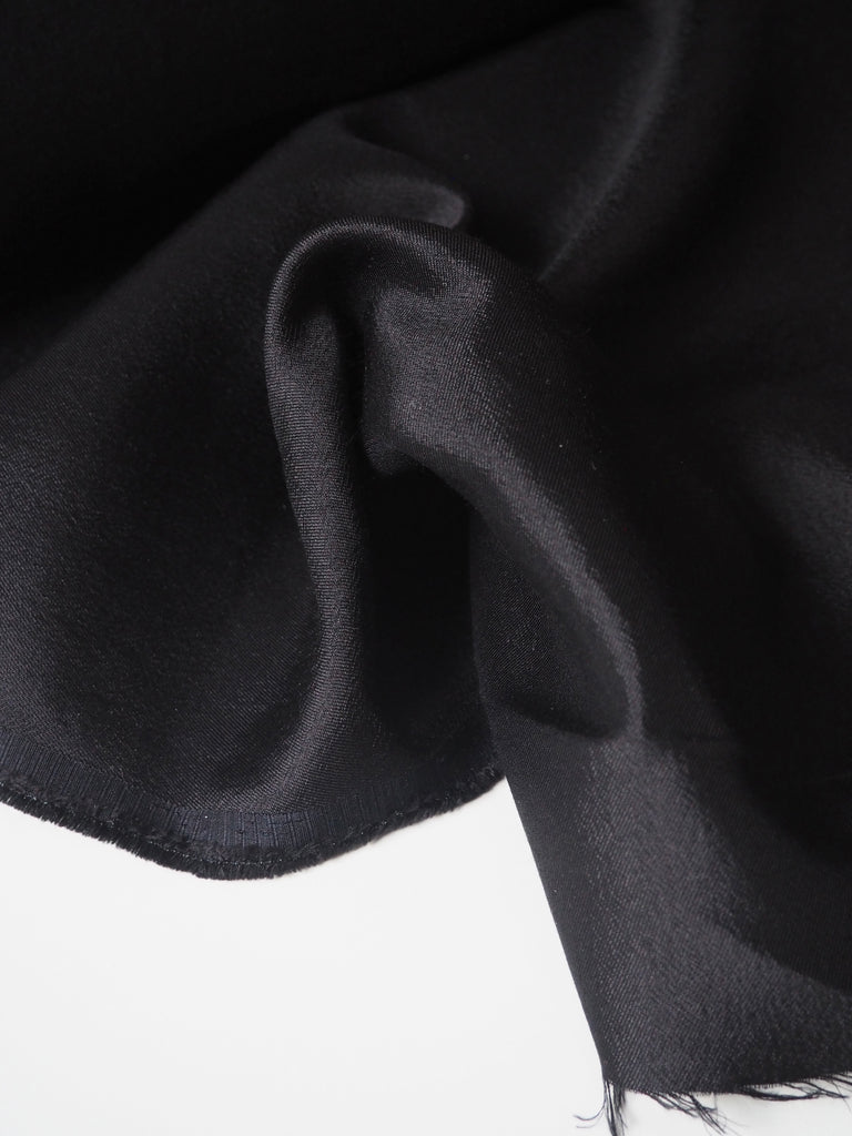 Black Satin Wool Twill