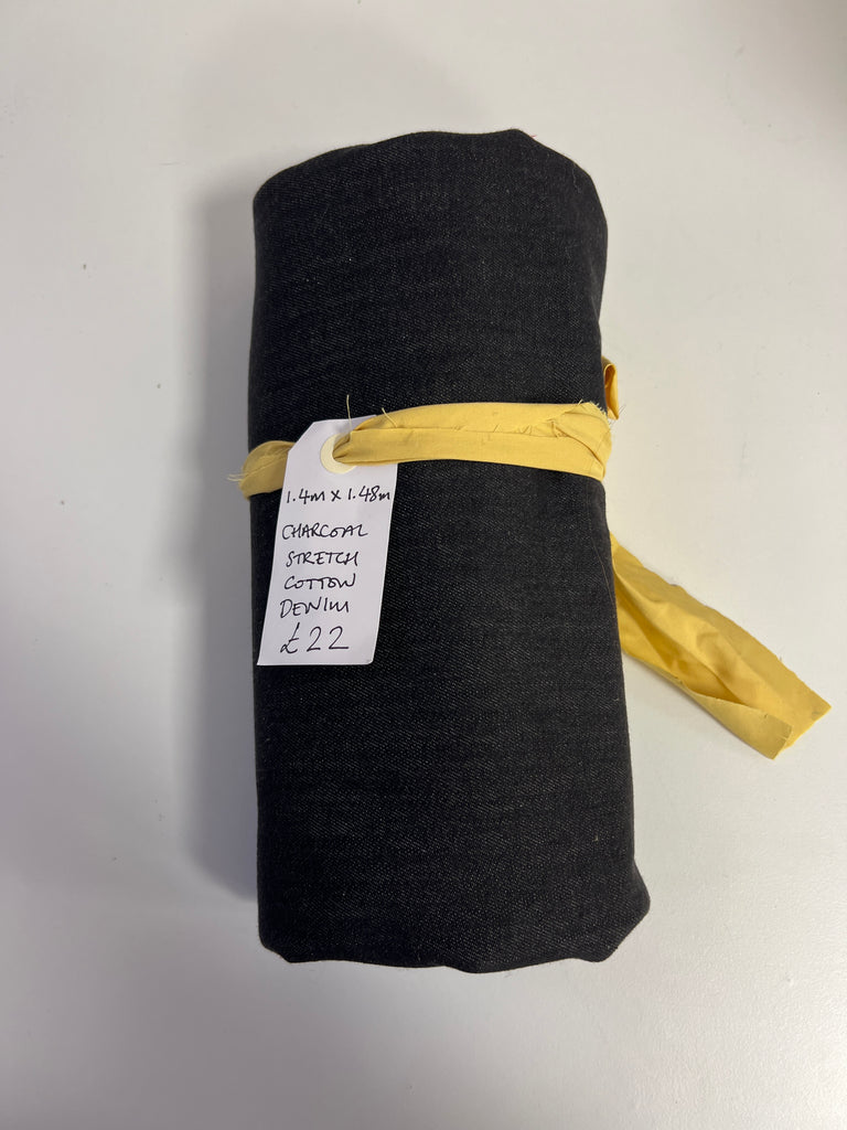 Charcoal Stretch Cotton Denim Remnant