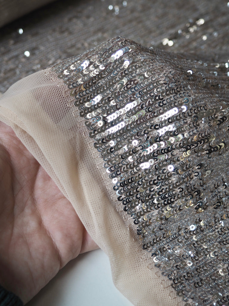 Silver/Sand Sequin Stretch Mesh