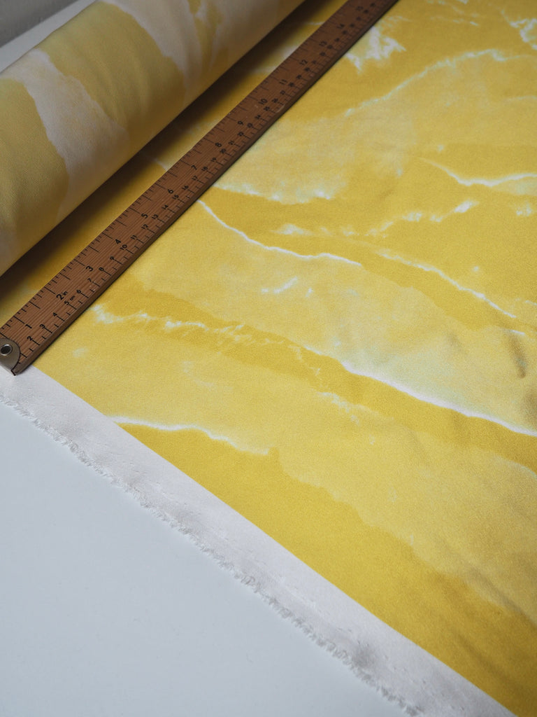 Yellow + Ivory Marbled Heavy Silk Satin
