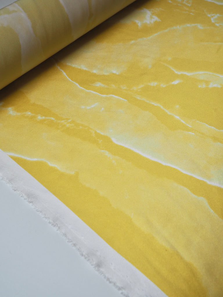 Yellow + Ivory Marbled Heavy Silk Satin
